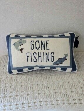 Michael Strahan Gone Fishing Needlepoint Stitch Decorative Throw PIllow
